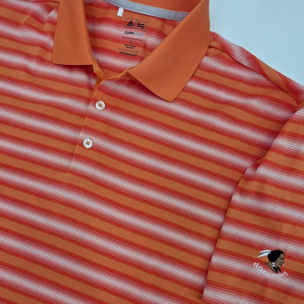METACOMET‎ GOLF CLUB POLO ADIDAS MENS XL ORANGE WHITE STRIPES RARE CLIMACOOL EUC
